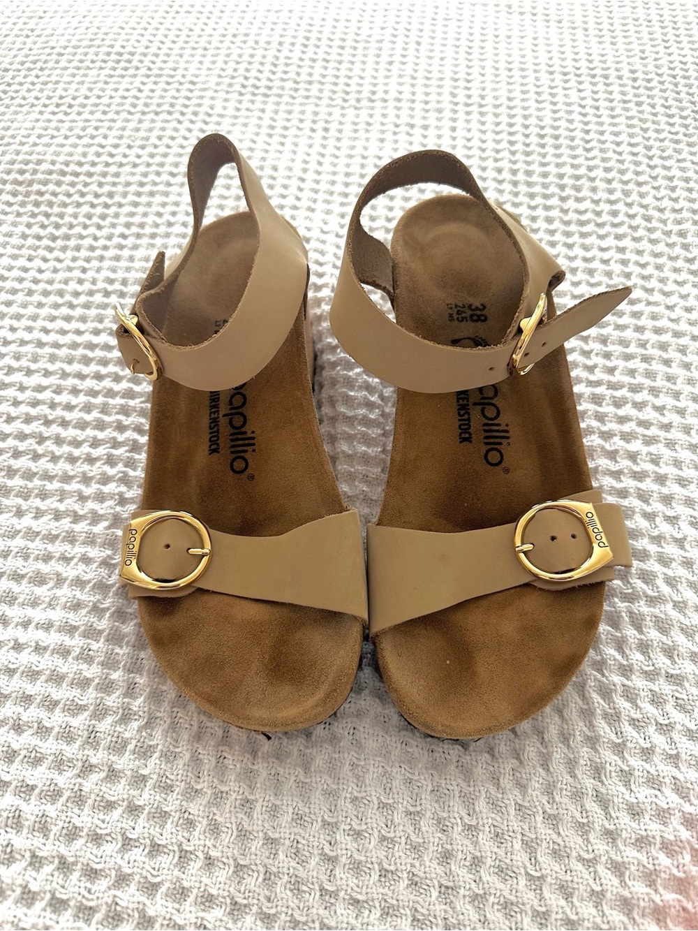 Papillio Tan Wedge Sandals with Cork Heel Size 38 Very good